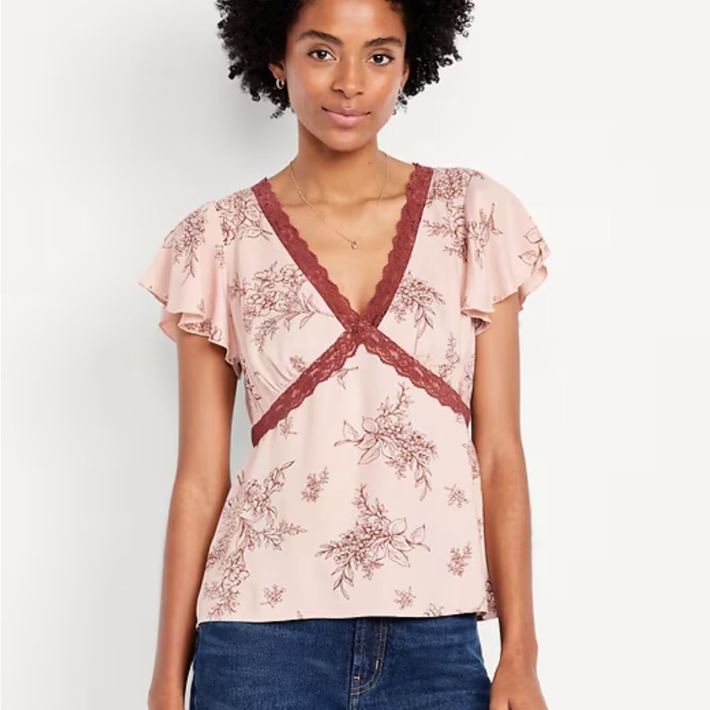 Old Navy Pink Floral Lace Blouse